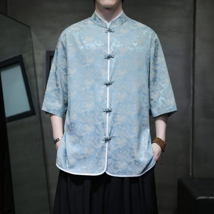 Printed Short-Sleeved Silk Shirt