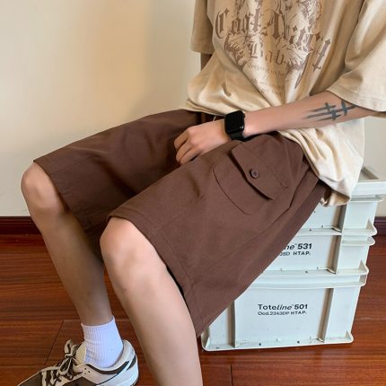 EMBROIDERED CANVAS LINEN BLEND SHORTS