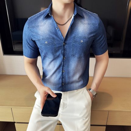 Denim Short-Sleeved Shirt