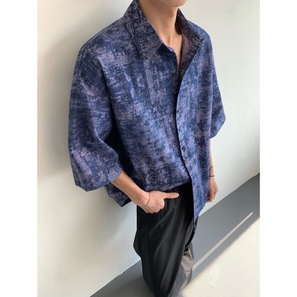 Printed Short-Sleeved Denim Shirt